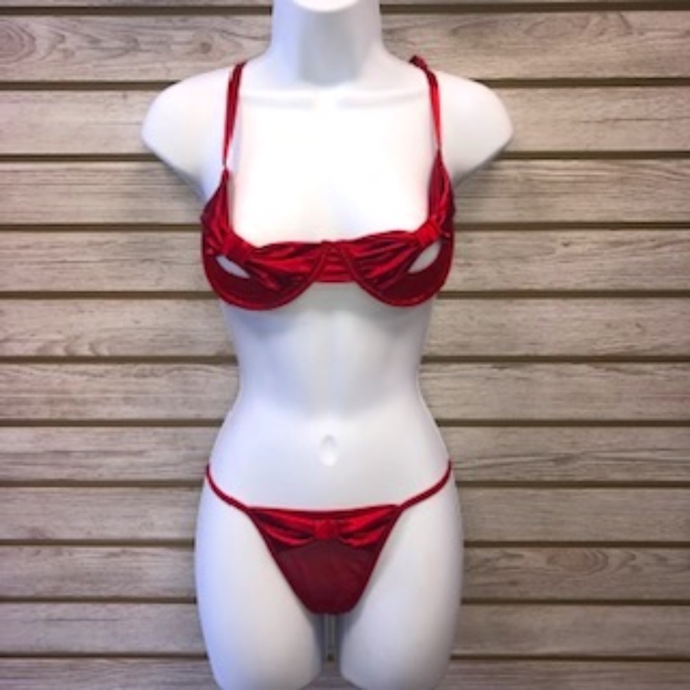 Red Slit Cup Lingerie Set